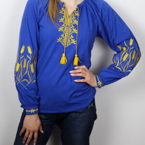 Жіноча вишиванка "Колоски" довгий рукав, Електрик, 42 (S)