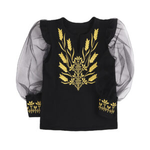 Вишиванка для дівчинки "Колоски" фатиновий рукав, Чорний, 110 (5 років)