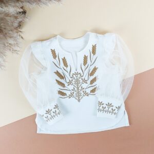 Вишиванка для дівчинки "Колоски" фатиновий рукав, Молочний, 122 (7 років)