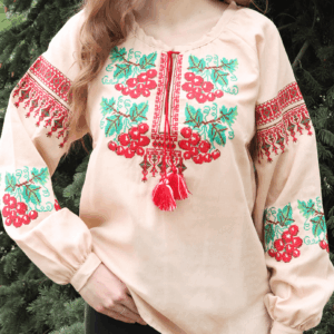 Жіноча лляна вишиванка "Калина", Бежевий, 42-44