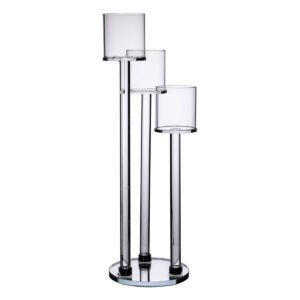 Підсвічник скляний на 3 свічки 12×37.5 см підсвічник декоративний прозорий на ніжці HP-4-13