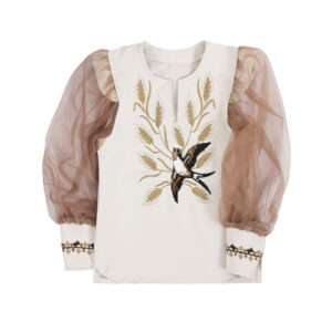 Блуза вишиванка дитяча "Ластівка" фатиновий рукав, Капучіно, 110 (5 років)