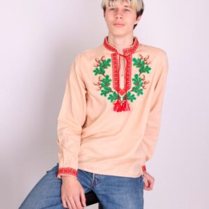 Чоловіча лляна вишиванка "Дубочок", Бежевий, 44