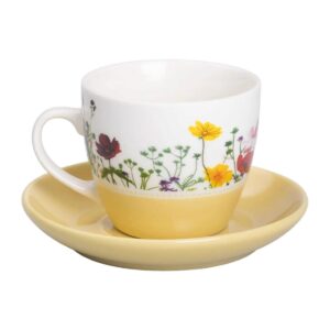 порцелянова чашка з блюдцем 250 мл з квітами Жовта RX-N24723Y