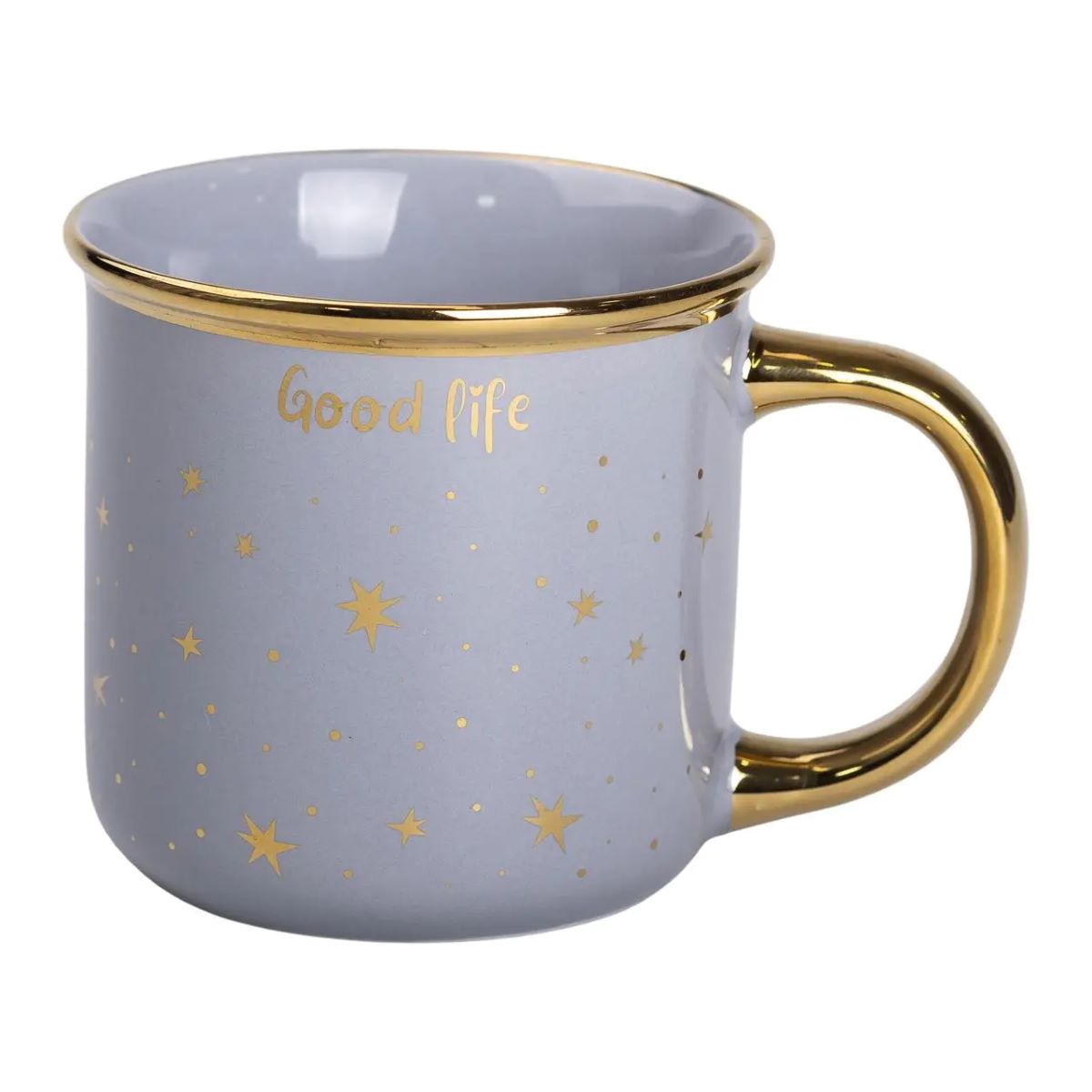 Чашка порцелянова із золотим обідком та позолоченою ручкою 320 (мл) Good life Сіра RX-N231506G