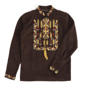 Флісова вишиванка "Колоски" для хлопчика, Шоколад, 152 (12 років)