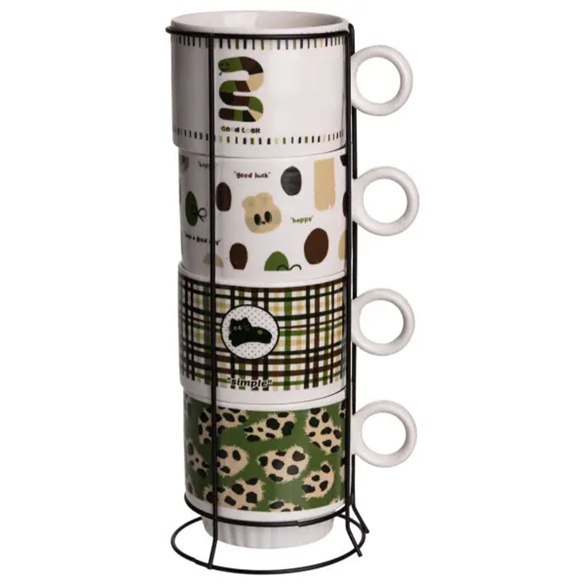 Набір чашок для чаю та кави на металевій підставці Lucky 4 (шт) по 300 (мл) подарунковий набір порцелянових чашок FM-16