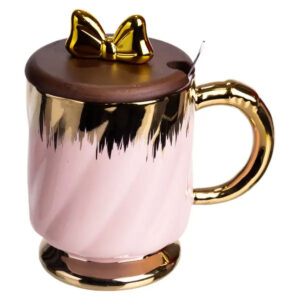 Новорічна порцелянова чашка «Золотий Вихор» 450 мл з кришкою і ложкою Yiwu FM-23B