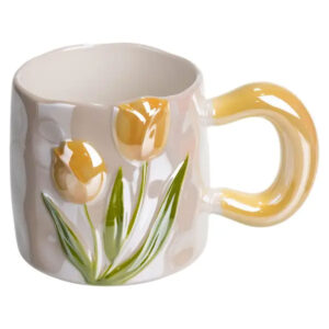 Порцелянова чашка для чаю та кави "Ніжний Тюльпан" з 3D-декором 400 мл Помаранчевий FM-40B