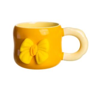 Кубок порцелянова з магнітом Бант 400 (мл) подарункова кружка прикольна чашка для дітей на подарунок Жовтий з бежевим FM-52B