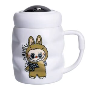 Чашка порцелянова з кришкою Labubu 400 (мл) Біла з коричневим FM-54B