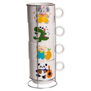 Набір порцелянових чашок для дітей на металевій підставці Animals 4 (шт) по 300 (мл) подарунковий набір чашок FM-8