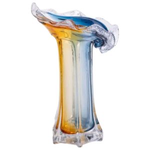 Декоративна скляна ваза для квітів 29 см фігурна ваза 500 мл Жовто-синя HP-9-4