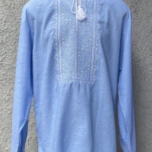 "Блакитний льон" чоловіча вишиванка з білою вишивкою