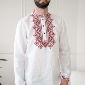 "Мозаїка" чоловіча вишиванка у білому кольорі
