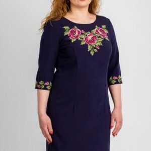 "Троянди" жіноча сукня-вишиванка у синьому кольорі