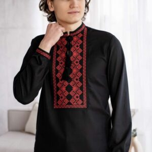 "Буревій" чоловіча вишиванка у чорному кольорі