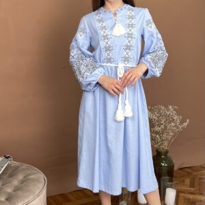 "Подолянка" жіноча сукня-вишиванка в блакитному кольорі