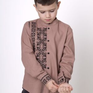 "Орнамент" вишиванка для хлопчика в коричневому кольорі