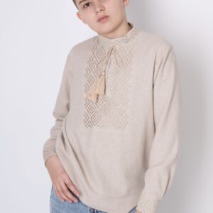 "Ромби" вишиванка для хлопчика в бежевому кольорі