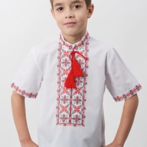 "Зірки" вишиванка для хлопчика з червоним орнаментом