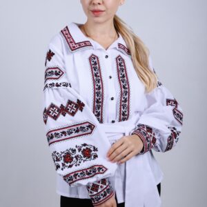 "Ярослава" жіноча вишиванка - жакет у білому кольорі з комірцем
