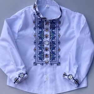 "Дарій" вишиванка для малюка з синім орнаментом