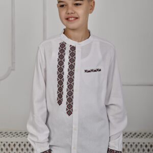 "Орнамент льон" вишиванка для хлопчика з червоним орнаментом