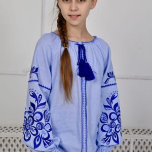 "Бохо льон" вишиванка для дівчинки в блакитному кольорі