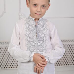 "Білий льон" вишиванка для хлопчика з сірим орнаментом
