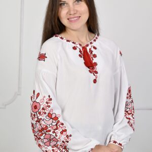 "Квітучий сад" жіноча вишиванка у білому кольорі