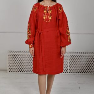 "Петриківка" жіноча сукня-вишиванка у червоному кольорі