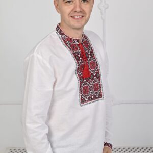 "Зоряна ніч" чоловіча вишиванка з червоним орнаментом