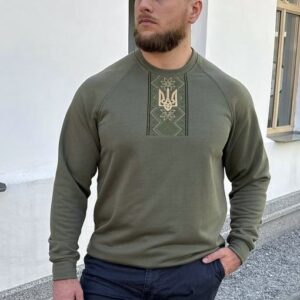 Чоловічий світшот з вишивкою у кольорі хакі