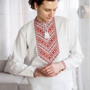 "Зерно" чоловіча вишиванка з червоним орнаментом