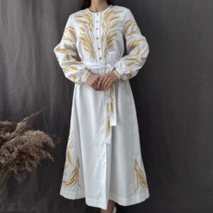 "Колоски" жіноча сукня-вишиванка в білому кольорі