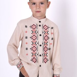 "Два кольори" вишиванка для хлопчика в бежевому кольорі