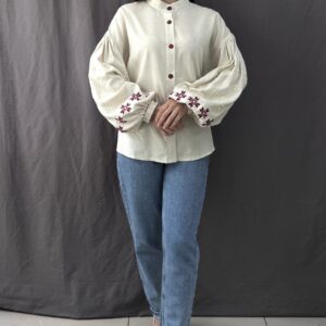 "Блуза" жіноча вишиванка на ґудзиках в бежевому кольорі