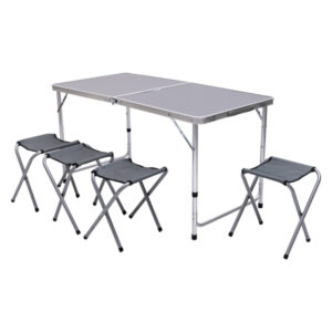 Розкладний стіл + 4 стільці кемпінговий набір для пікніка, риболовлі, відпочинку, туризму Сірий JY-12060G