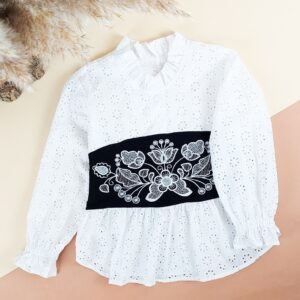 Блуза для дівчинки з вишитим поясом "Ельза", Білий, 104 (4 роки)