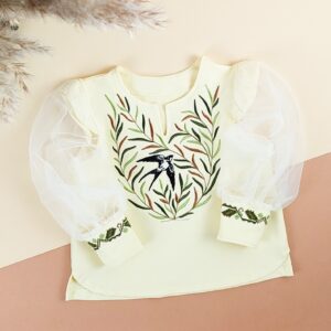 Блуза вишиванка для дівчинки "Верба" фатиновий рукав, Вершково-жовтий, 104 (4 роки)