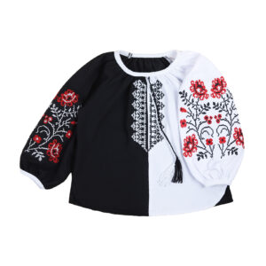 Чорно-біла вишиванка "Троянда" з довгим рукавом, Білий, 110 (5 років)
