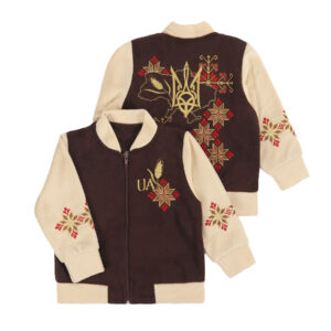 Флісовий комбінований дитячий бомбер "UA", Шоколад, 122 (7 років)