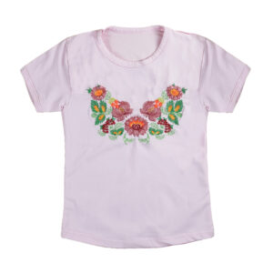 Футболка вишиванка "Букет" для дівчинки, Рожевий, 110-116см