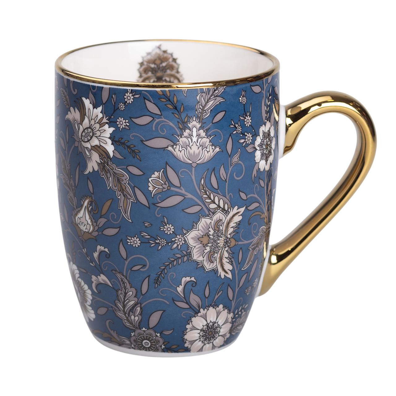 порцелянова чашка 400 мл із золотим обідком і золотою ручкою Синя RX-N240665BL