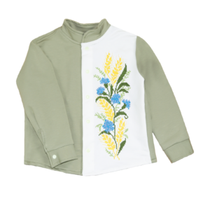 Сорочка комбінована "Волошки" з вишивкою, Оливковий, 116 (6 років)
