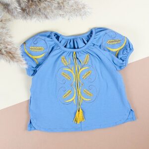 Вишиванка для дівчинки "Колоски" короткий рукав, Блакитний, 116 (6 років)