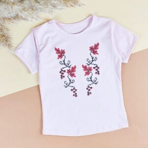 Вишиванка для дівчинки на короткий рукав , Рожевий, 128-134см