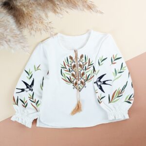 Вишиванка для дівчинки "Верба" довгий рукав, Білий, 128 (9 років)