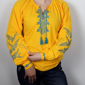 Вишиванка жіноча "Ластівка" довгий рукав, Жовтий, 42 (S)